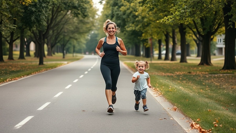 Mother jogging with her kids, promoting healthy lifestyle habits and fitness for families.