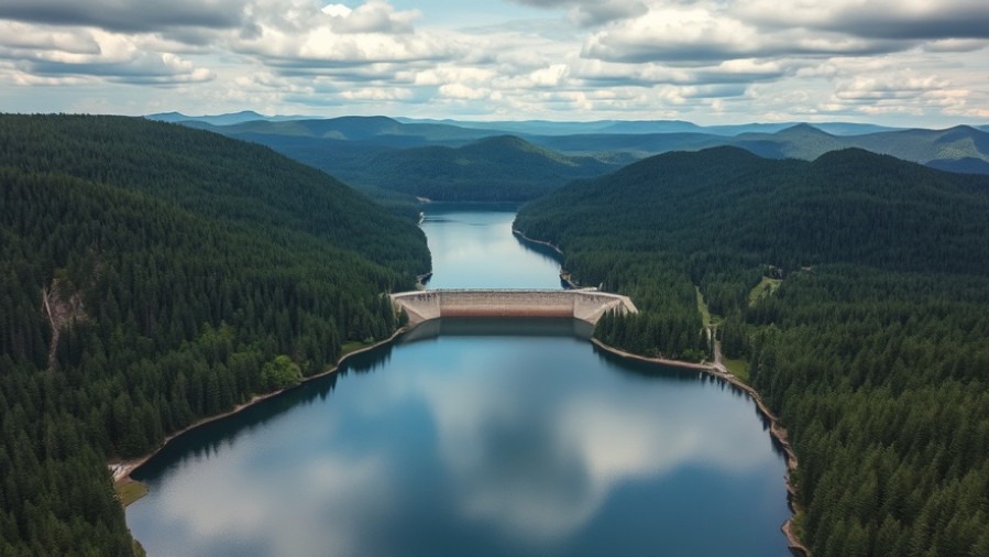 Aerial view of Carter Lake Dam showcasing beautiful infrastructure safety amidst lush forests.