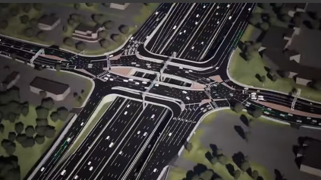 Aerial view of San Antonio highway traffic interchange.