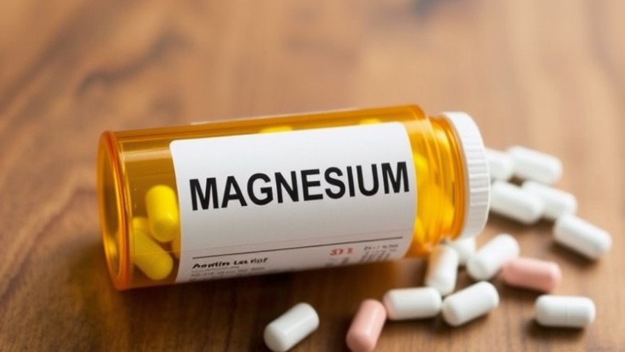Magnesium pill bottle promoting benefits of magnesium for healthy aging.