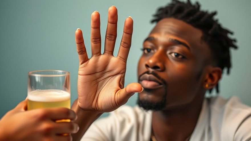 Black male teenager rejecting alcohol, highlighting teen substance use awareness.