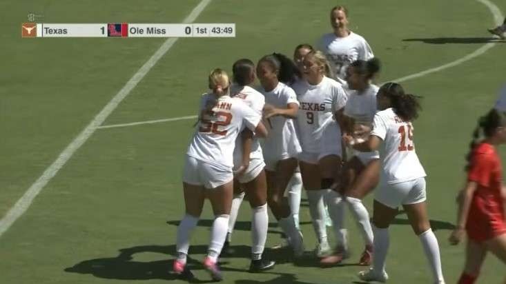 Texas Longhorns vs. Ole Miss Rebels: soccer players celebrate.