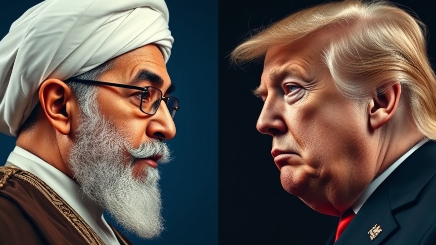 Contrasting portraits of a ayatollah and Trump representing breaking US news and current events.