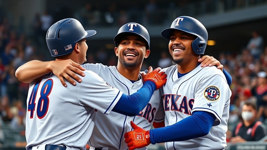 Texas Rangers baseball players celebrate victory, highlighting Rangers offensive strategy.