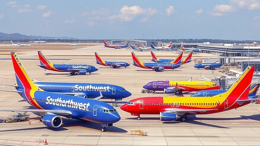 Photorealistic Southwest airplanes on tarmac, showcasing Houston job market trends.