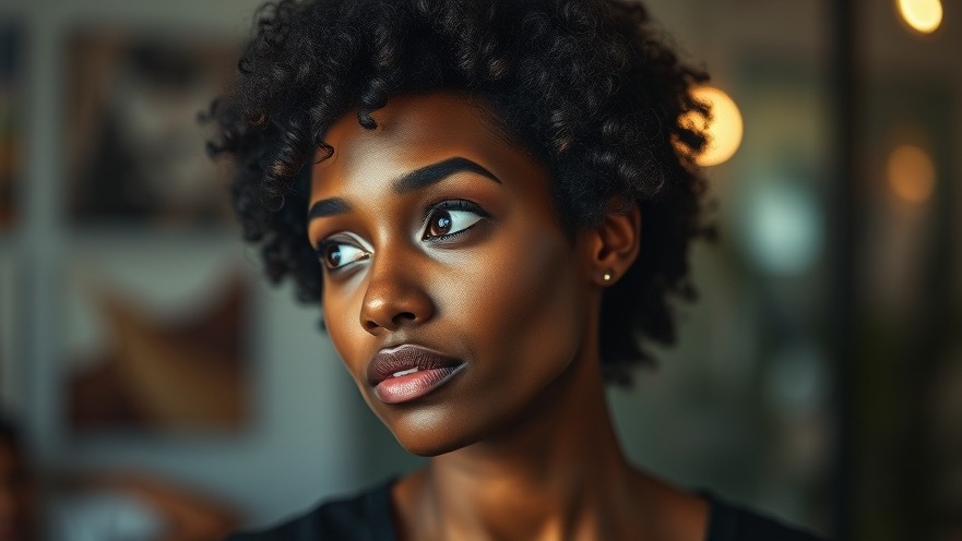 Thoughtful black woman in soft lighting, a moment of reflection at San Antonio music festivals.