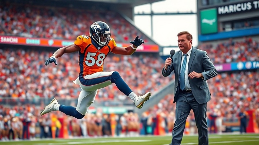 Dynamic action of Broncos player evading tackle amid Dallas Cowboys defense issues.