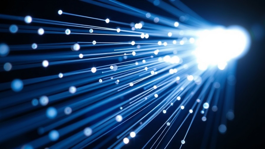 Fiber optics cable emitting light, highlighting high-speed internet in Bastrop County.