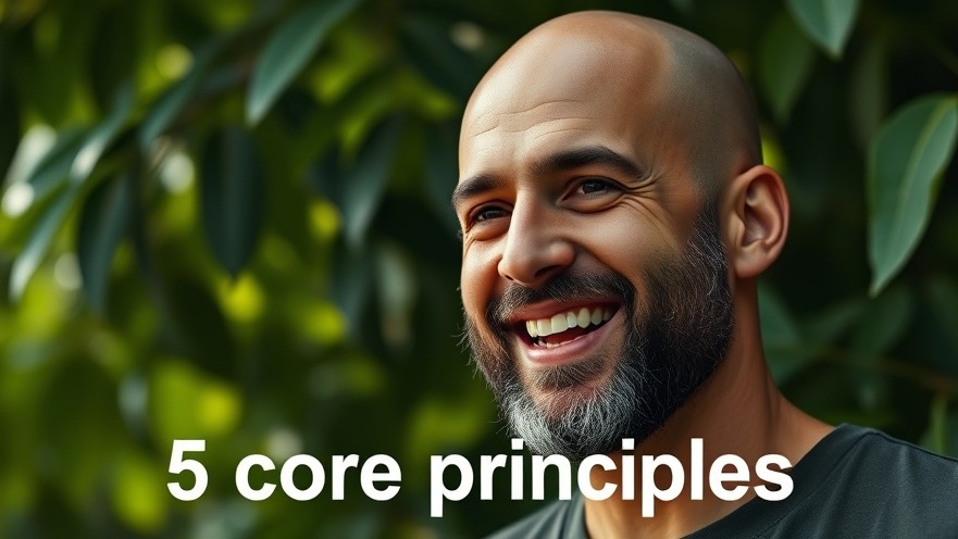 Smiling man with facial hair discusses healthy eating habits among lush greens