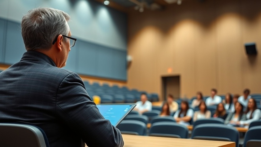 College professor illustrating Texas education news and academic freedom in an auditorium.