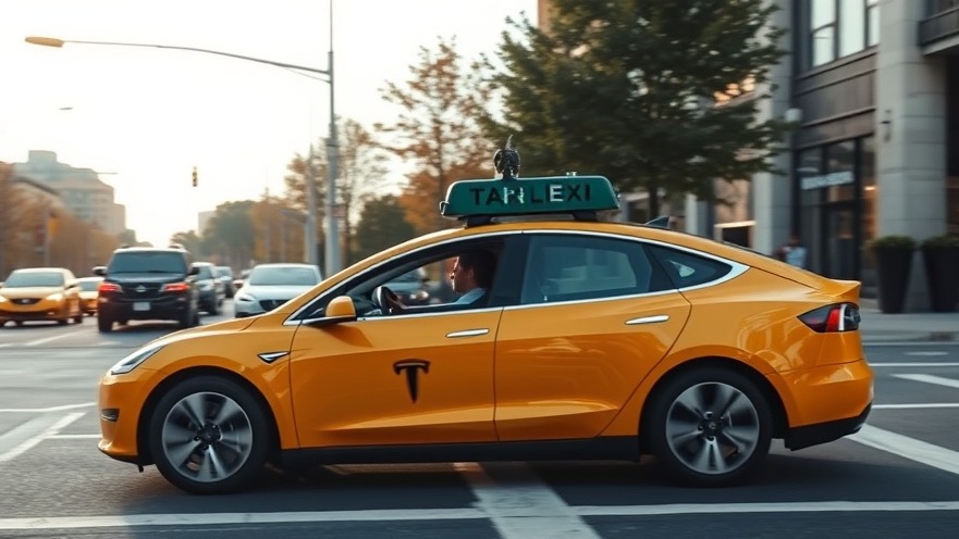 Tesla driver-less taxi showcasing robotaxi launch safety measures on city streets.
