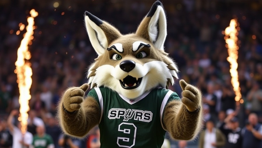 Spurs Coyote mascot celebrating during Spurs vs Wizards highlights in NBA action.