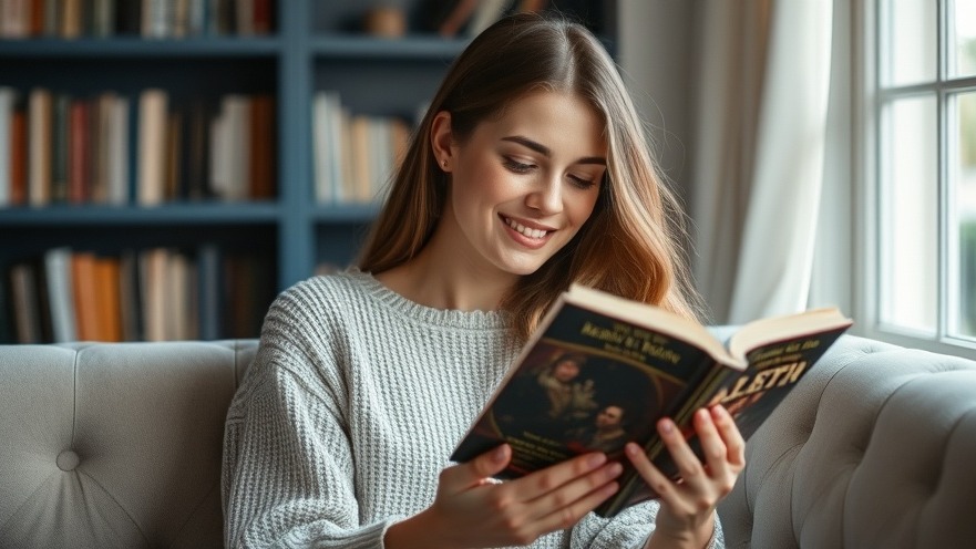 Woman reading a book on personal growth and mental health support.