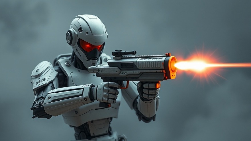 Cyborg with laser weapon showcasing consumer technology trends in Houston.