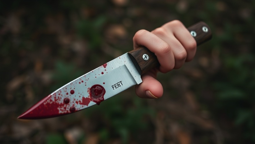 Hand holding a bloody knife, reflecting Dallas crime news.