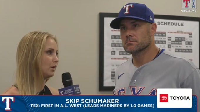 Skip Schumaker postgame insights interview scene.