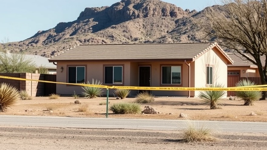 Dallas crime news: crime scene at a one-story home in a desert landscape.