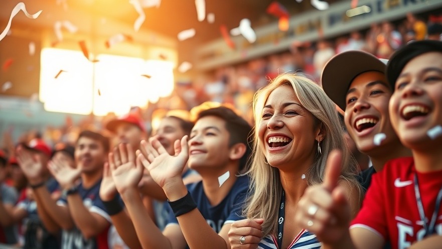 Excited diverse baseball fans celebrating Yankees walk-off with confetti at golden hour.