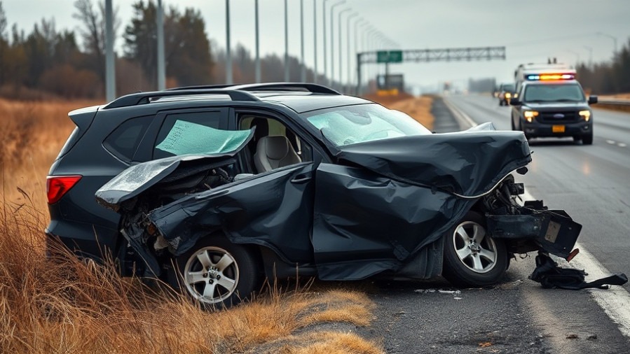 Bexar County crash scene with a wrecked black SUV and airbags deployed, highlighting public safety education.