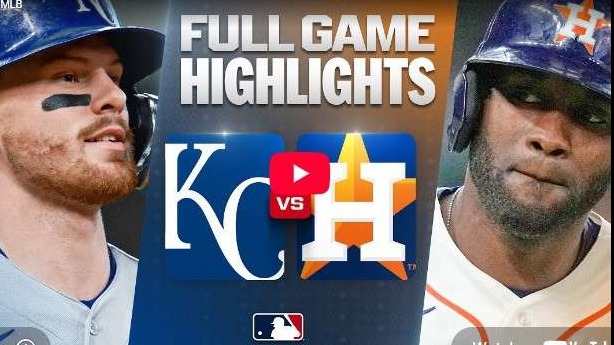 Astros vs Royals game highlights graphic with player images.