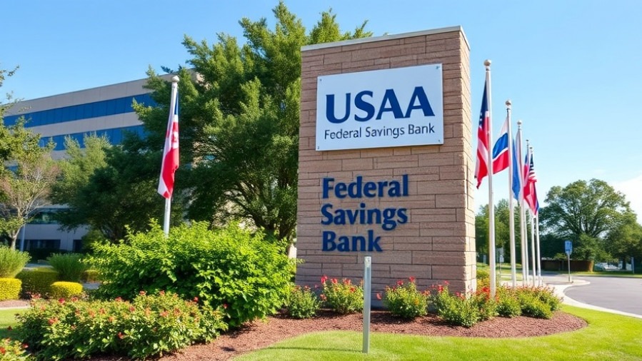 USAA Federal Savings Bank stone sign in San Antonio, reflecting entrepreneurship and local tech companies.