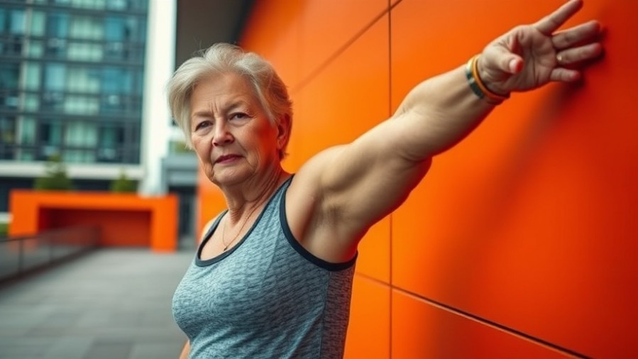 Energetic older woman stretching outdoors, embodying health and wellness in her fitness routine.