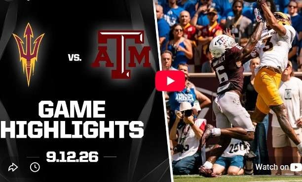 Arizona State vs Texas A&M highlights in an intense football game scene.