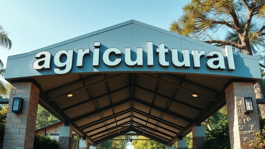 Photorealistic entrance sign of agricultural academy in San Antonio, showcasing community engagement.