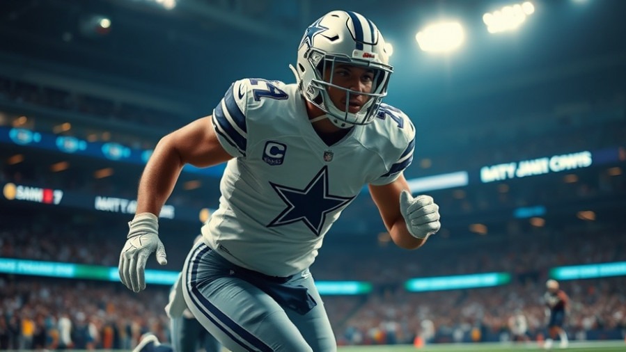 Dallas Cowboys player showcasing Marshon Neland tribute under vibrant stadium lights.