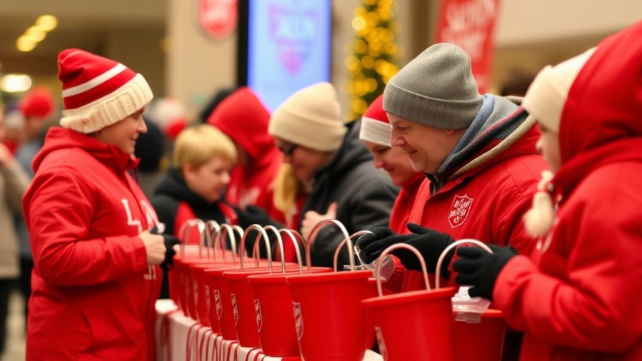 Salvation Army charity red kettle kickoff at CBS holiday event for community engagement.