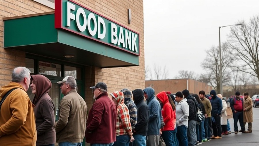 Line of people outside food bank in Texas seeking Texas food assistance.