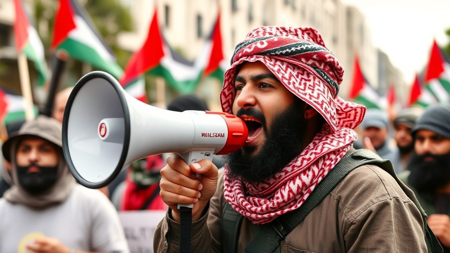 Mahmoud Khalil activist vocalizing immigration policy at Palestinian protest.