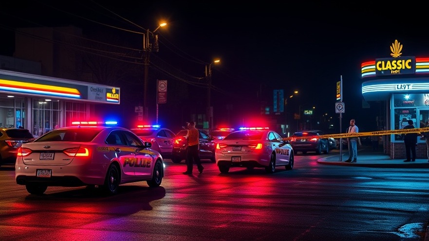 Photorealistic nighttime scene in San Antonio showcasing police response at a local business.