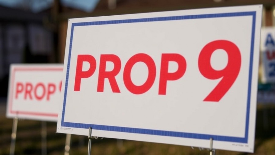 Election sign for Proposition 9, promoting Texas small business tax relief.