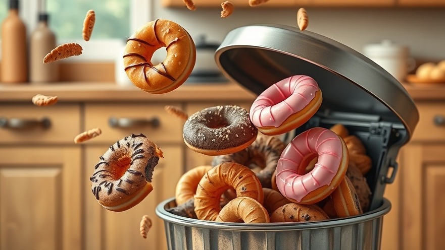Donuts and cookies discarded in a kitchen bin, promoting healthy living in Houston.