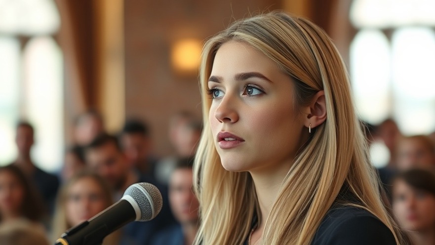 Young woman speaking on faith journey and grief support at a community healing event.