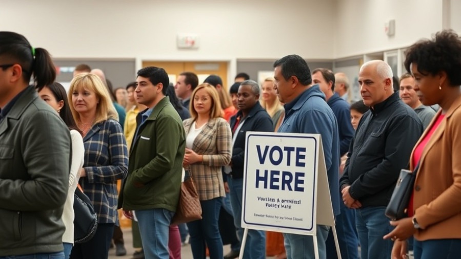 Diverse voters in line at a San Antonio community center promoting voter engagement.
