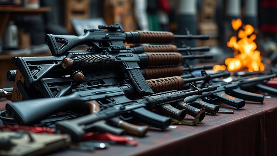Stack of weapons on a table highlighting San Antonio community safety concerns.