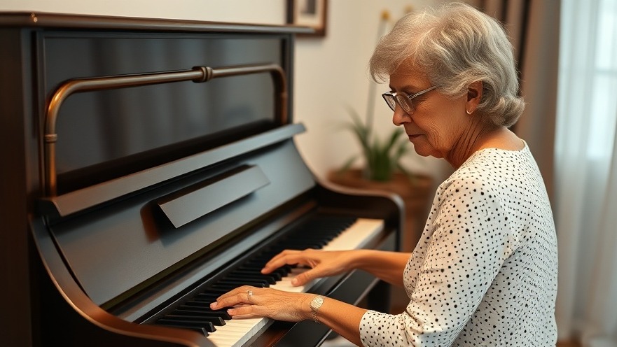 Senior woman playing piano as part of her daily wellness routines for mental clarity.