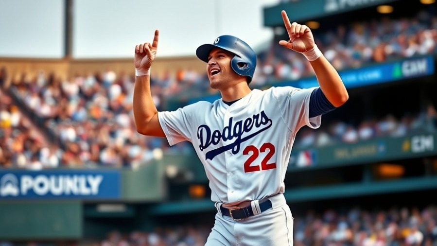Dodgers player celebrates victory amid MLB standings, vibrant stadium backdrop.