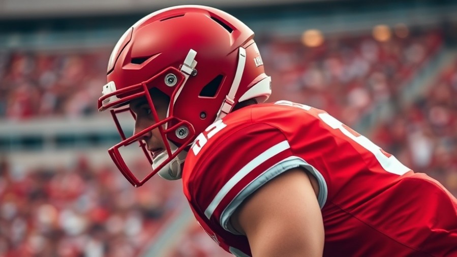 Houston Cougars player in red and white uniform preparing for 2025 college football game.