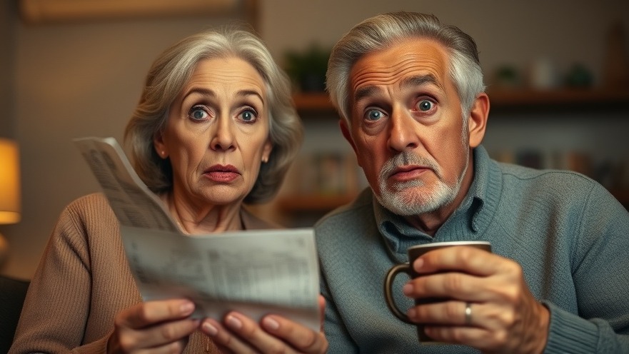 Shocked couple reveals consumer technology deals while reviewing a bill at home.