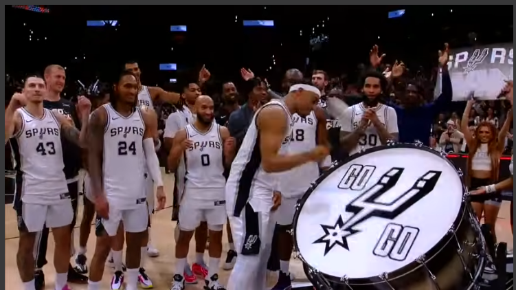 San Antonio Spurs game recap thank you message on dark background.