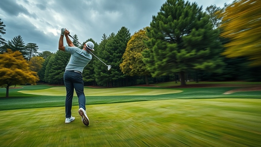 Photorealistic golfer preparing to swing on a lush course, dynamic motion blur, natural lighting