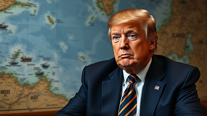 Trump contemplating US news, detailed maritime map backdrop, rich colors