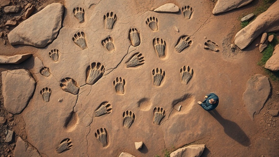 Aerial view of theropod footprints in Bolivia, showcasing 16,600 fossilized tracks.