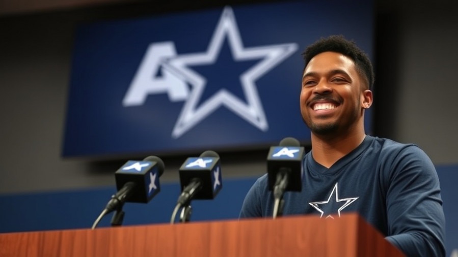 Dak Prescott showcases leadership at a podium, reflecting Cowboys victory in NFL playoffs.