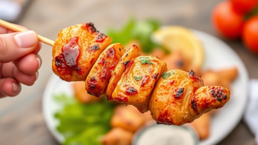 Person holding a chicken shish kebob, a symbol of Fiesta in San Antonio.