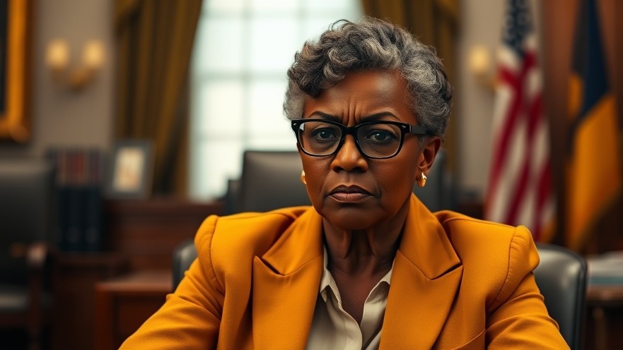 Confident older black woman in mustard blazer discussing immigration policies for community trust.