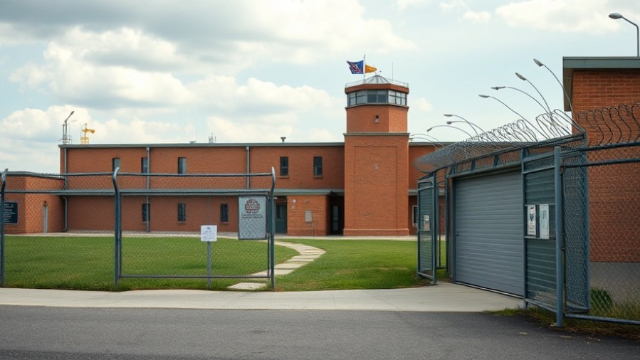 Outside a maximum security prison reflecting national political news and current events USA.